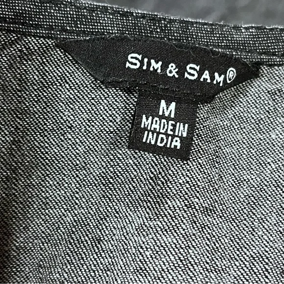 Button down short sleeve denim light charcoal color dress - Picture 12 of 14